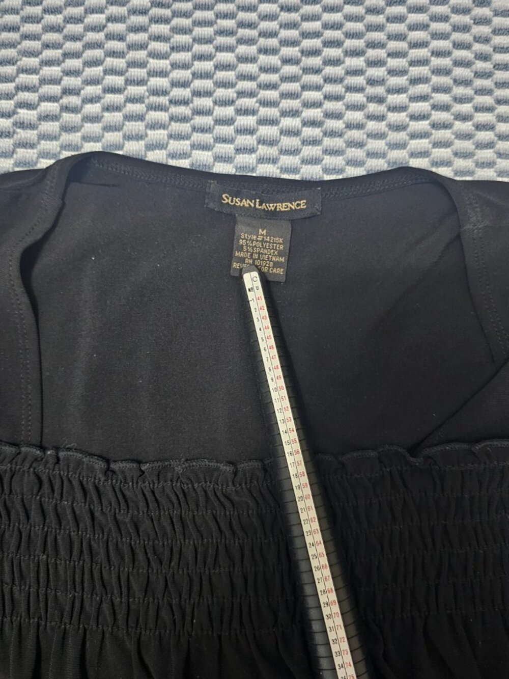Susan Lawrence Black Smocked Square Neck Blouse Short Puff Sleeve Size Medium - Picture 4 of 6